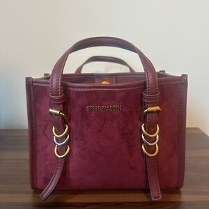 Steve Madden Wine Satchel with Gold Accents